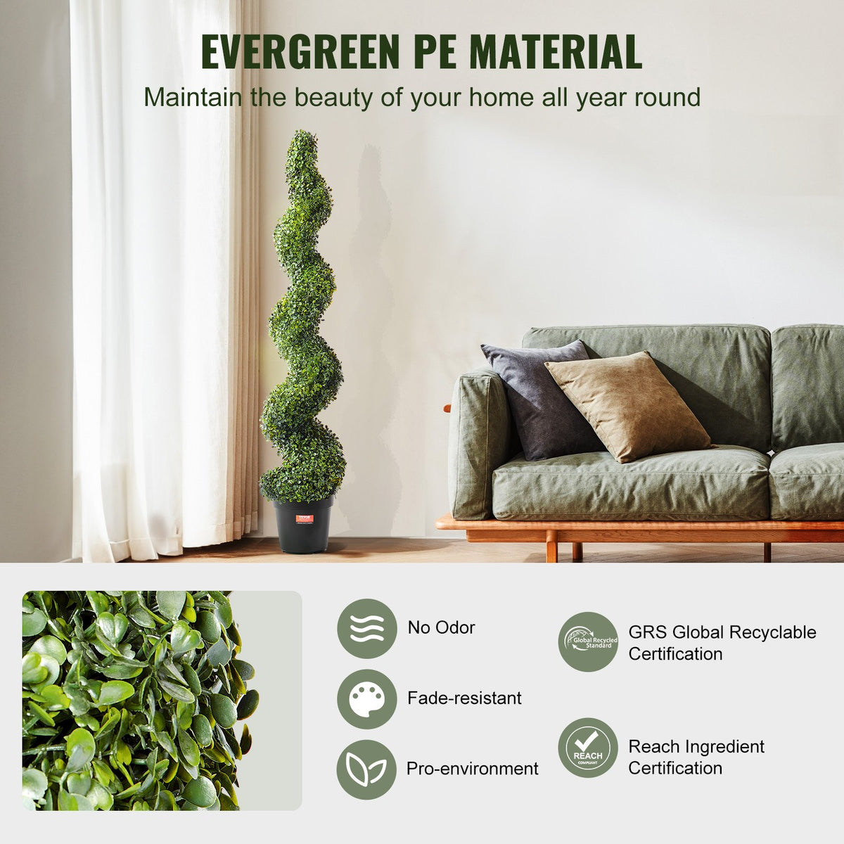 VEVOR Artificial Boxwood Topiary Tree, 60 inch Tall (2 Pieces), Spiral Faux Topiary Trees, Faux Plant w/ Extra Leaves & Pot & Small Decoration, UV Rated Greenery Set for Home Decor Indoor/Outdoor