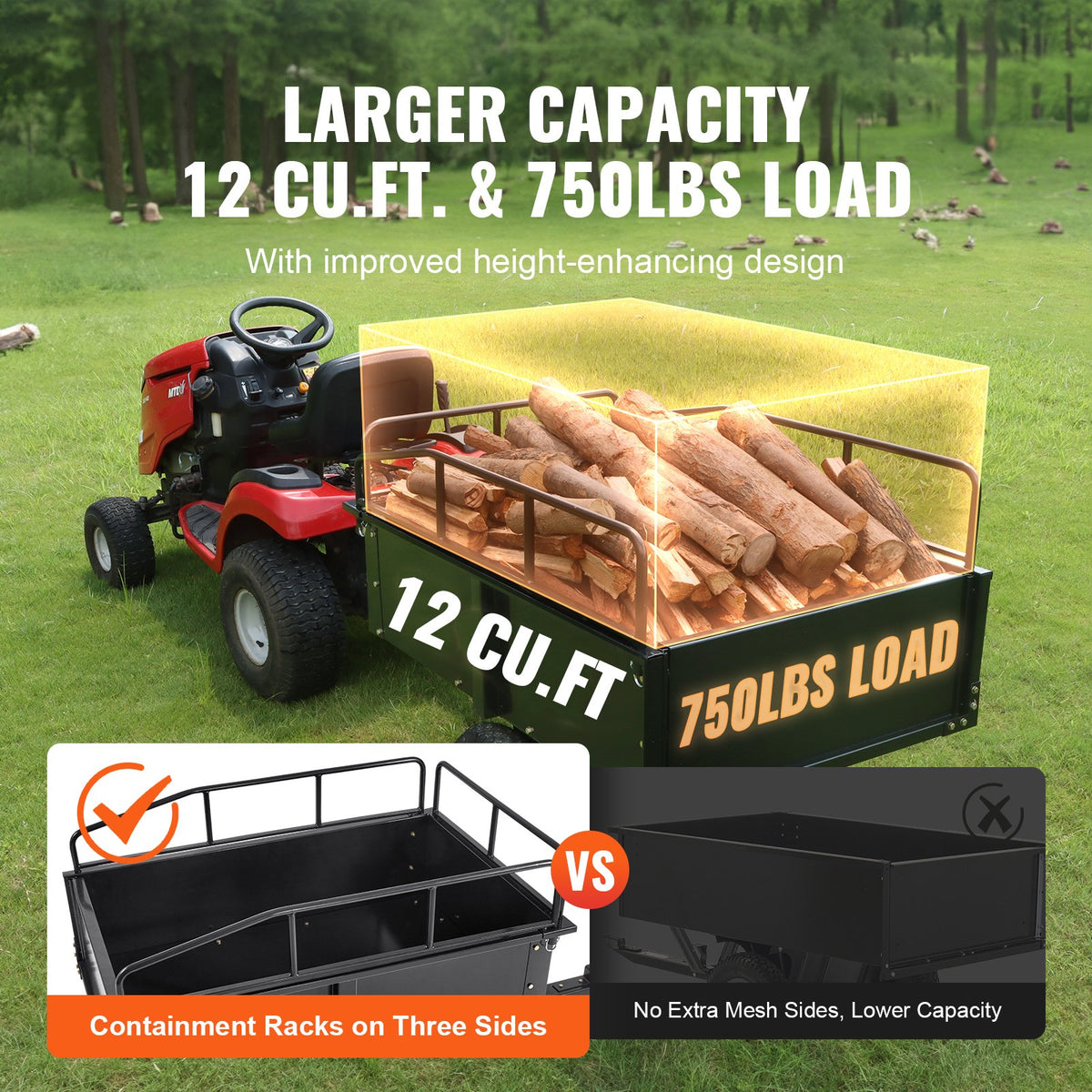 VEVOR Heavy Duty ATV Trailer Steel Dump Cart