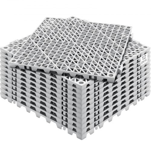 VEVOR Interlocking Drainage Floor Mat 30.5 x 30.5 cm PVC Non-Slip Floor Tiles 12 Pack