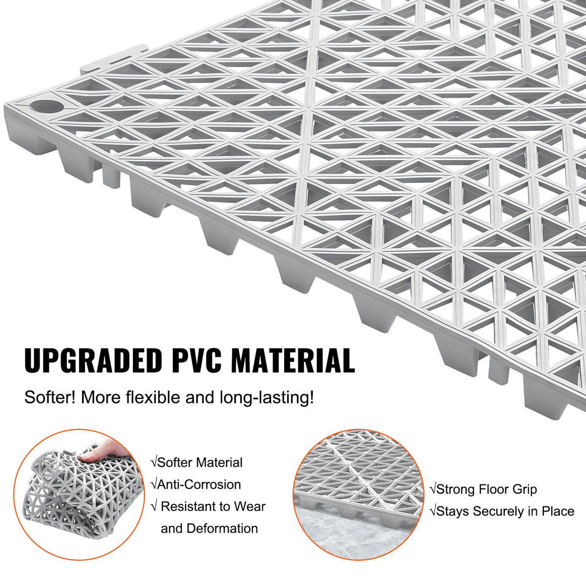 VEVOR Interlocking Drainage Floor Mat 30.5 x 30.5 cm PVC Non-Slip Floor Tiles 12 Pack