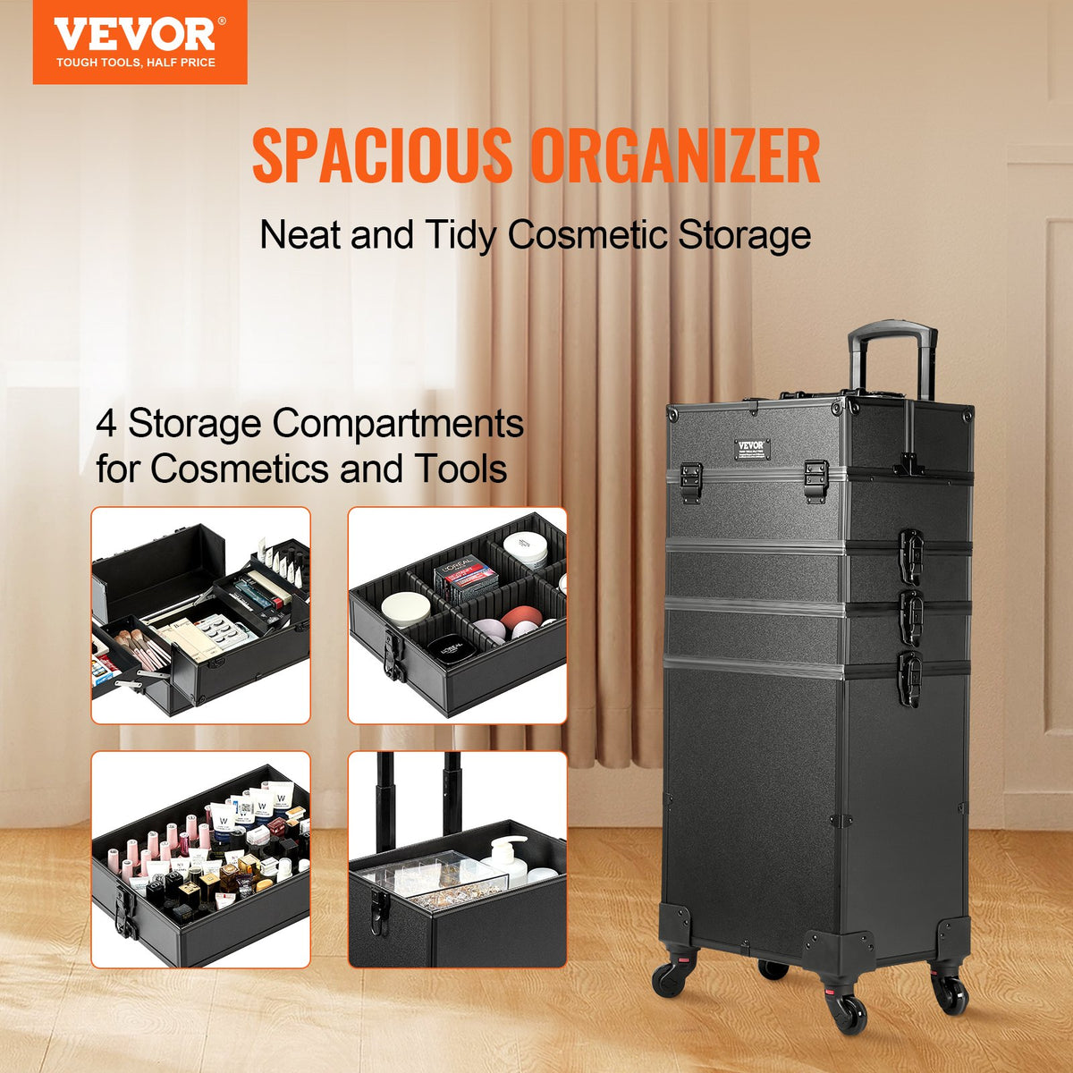 VEVOR 5 in 1 Professional Makeup Train Case Aluminum Cosmetic Case