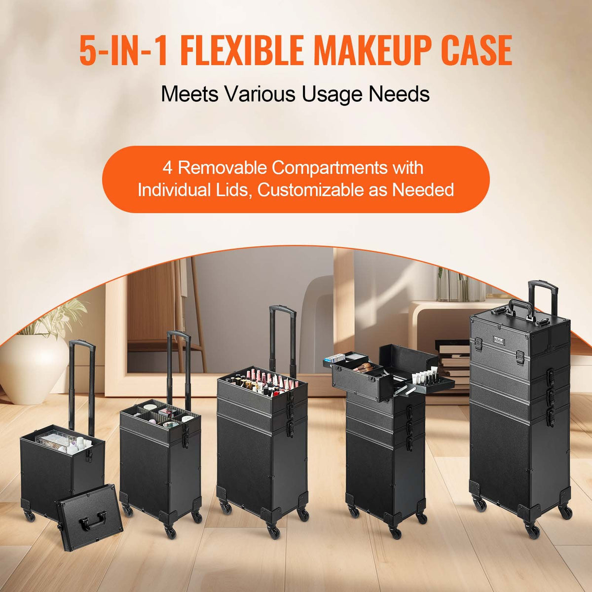VEVOR 5 in 1 Professional Makeup Train Case Aluminum Cosmetic Case