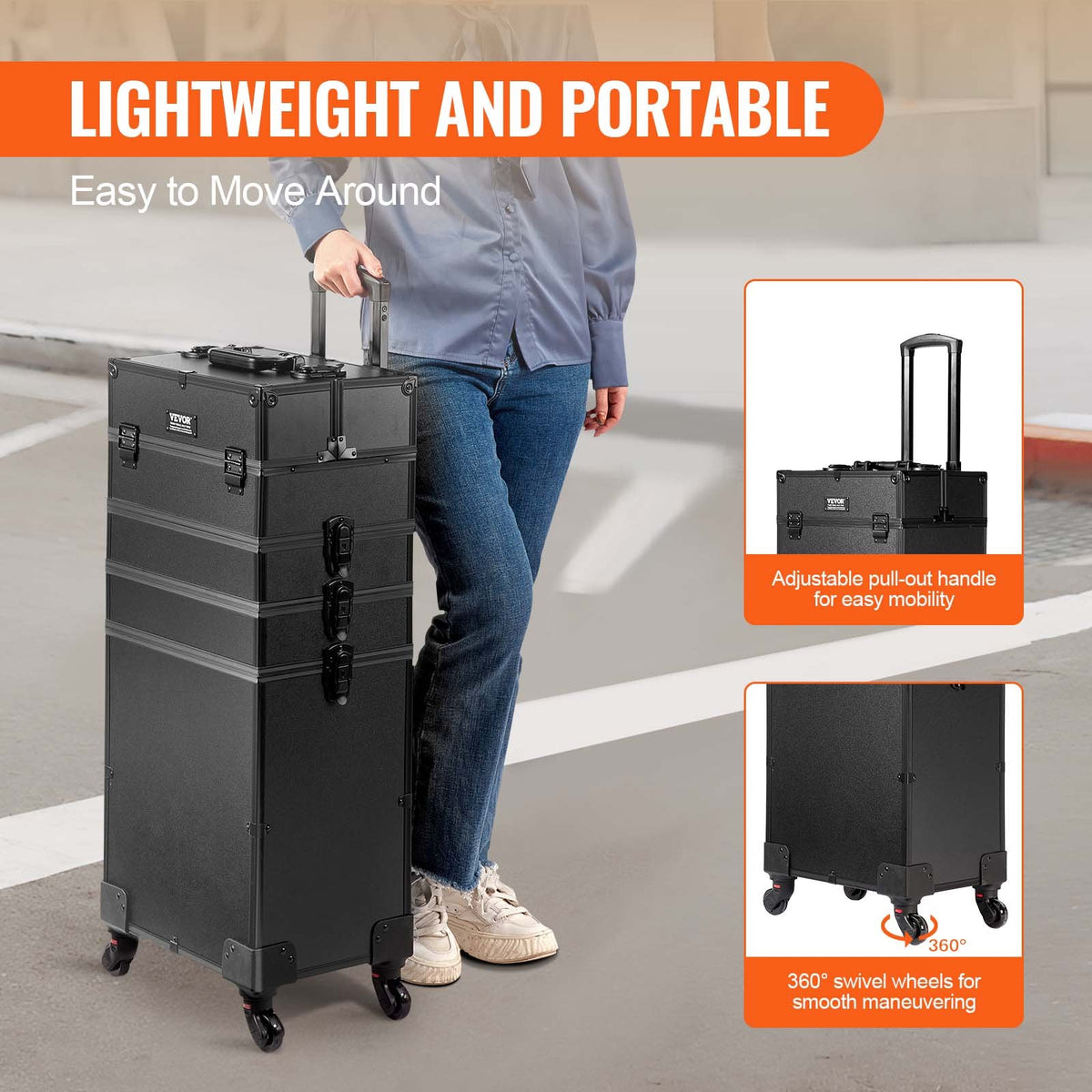 VEVOR 5 in 1 Professional Makeup Train Case Aluminum Cosmetic Case