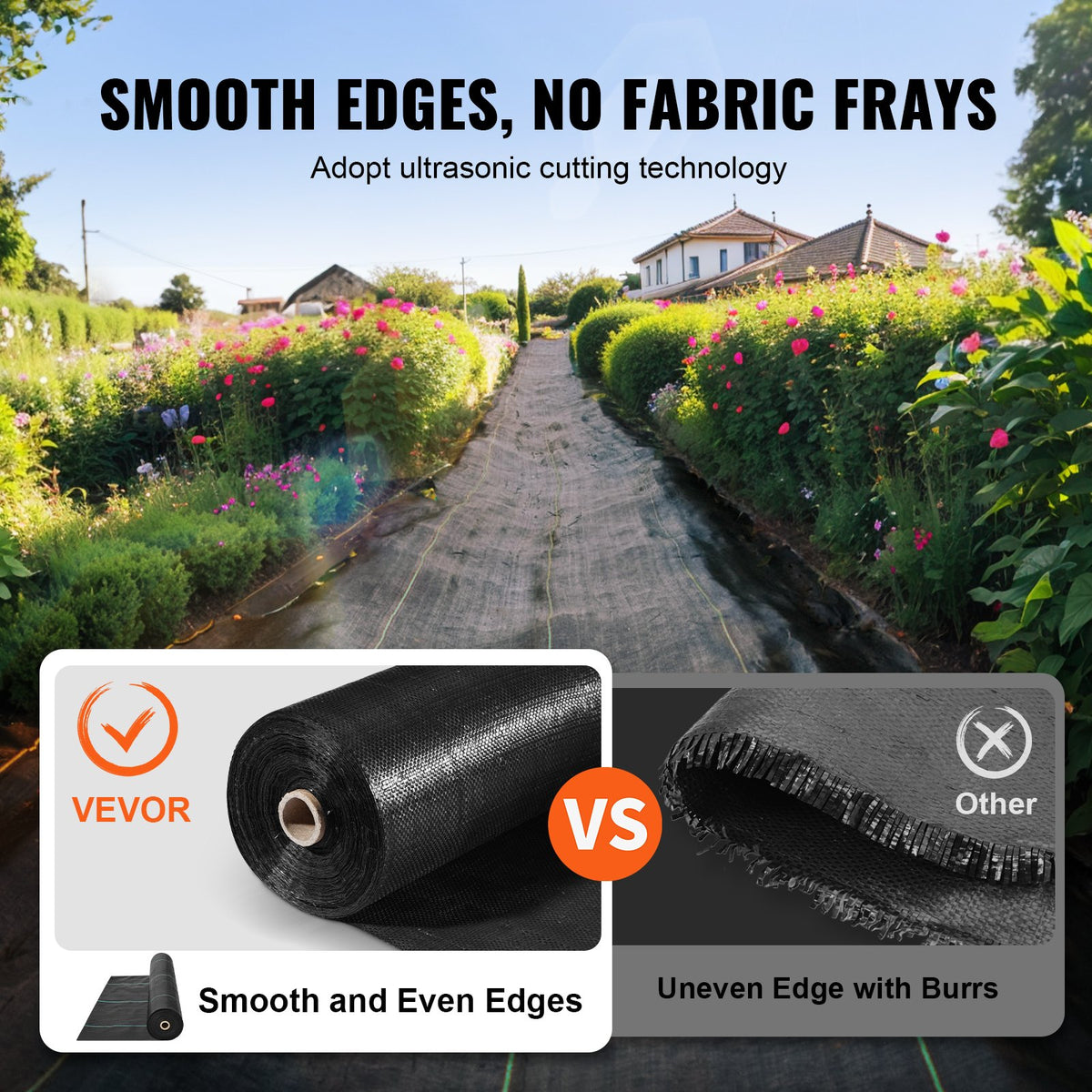 VEVOR Weed Barrier Landscape Fabric, 0.91 x 91.44 m Heavy Duty Garden Weed Fabric, Woven PP Weed Control Fabric, Driveway Fabric, Geotextile Fabric for Landscaping, Ground Cover, Weed Blocker Weed Mat, Black