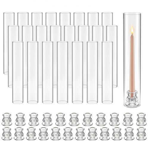 VEVOR Hurricane Candle Holders Set of 24, Φ 65 x 350 mm Tall Clear Glass Cylinder Candleholder Sleeve, High Borosilicate Glass, Wind Protection for Wedding, Table Centerpiece, Party, Home Decor