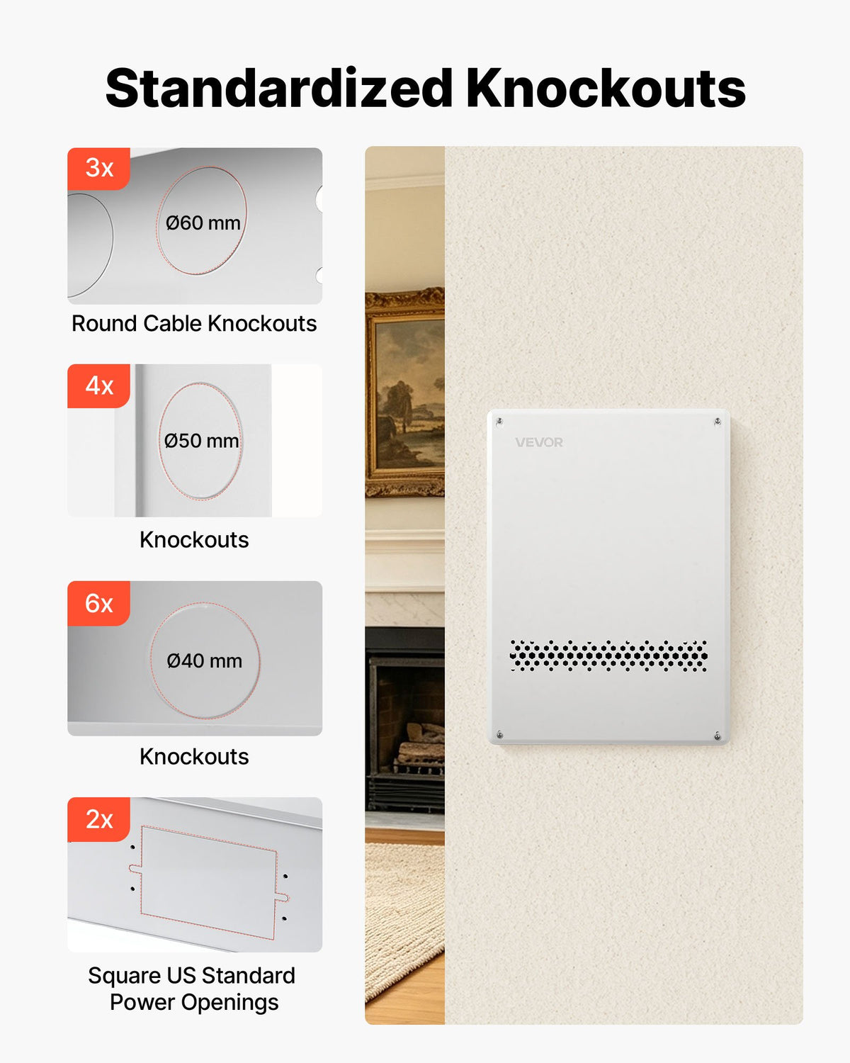 VEVOR Structured Media Enclosure 20-Inch In-Wall Box with Screw-On Cover, Cable Management Network Box, Cold-Rolled Steel, Recessed Electrical Wiring Cabinet, with Knockouts, Flush or Surface Mount