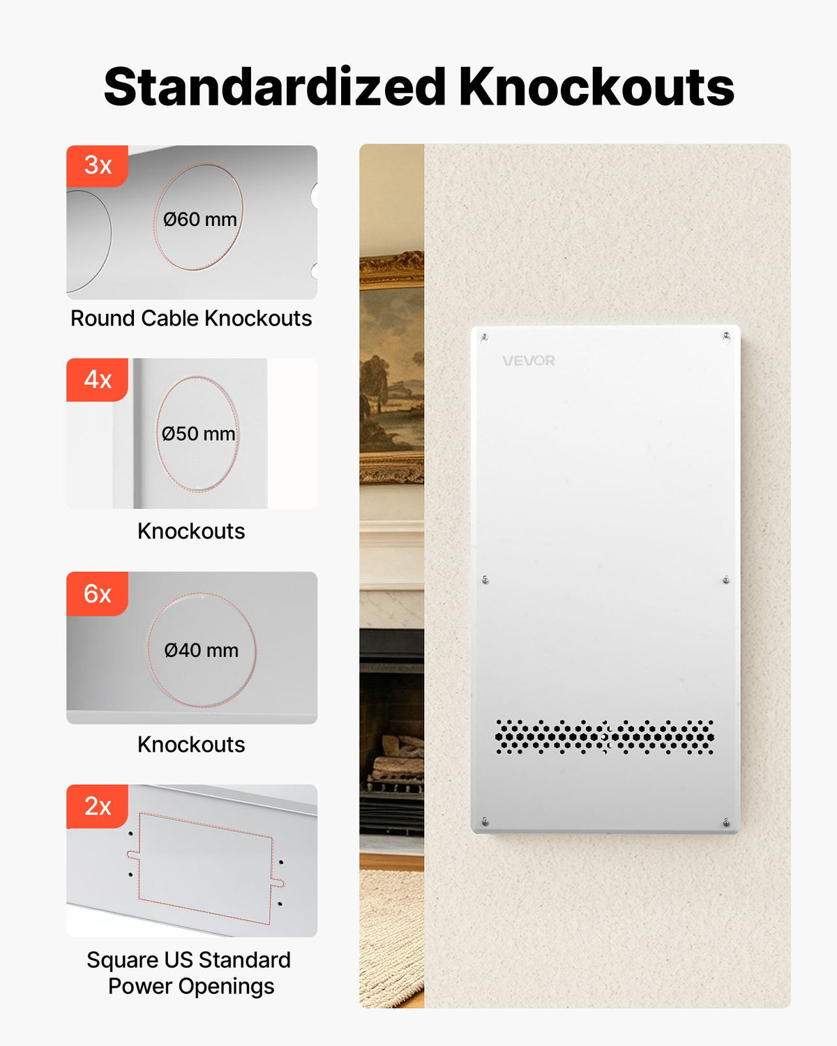 VEVOR Structured Media Enclosure 28-Inch In-Wall Box with Screw-On Cover, Cable Management Network Box, Cold-Rolled Steel, Recessed Electrical Wiring Cabinet, with Knockouts, Flush or Surface Mount