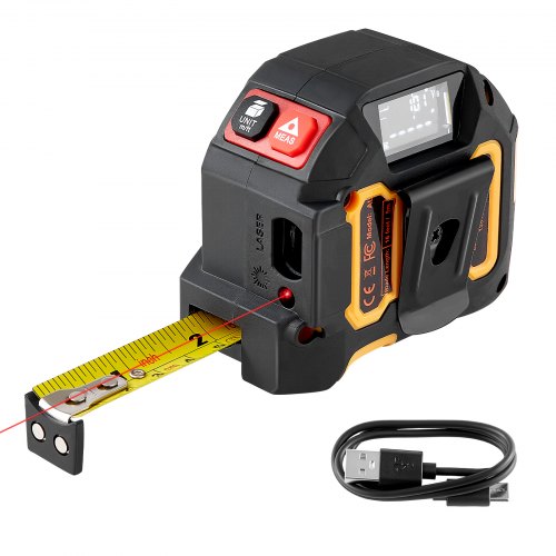 VEVOR 2-in-1 Laser Tape Measure, 41m Rechargeable Laser Measurement Tool & 4.8m Measuring Tape with Magnetic, 4 Modes-Length, Area, Volume, Continuous,ft/in/m/ft+in Unit,for Outdoor,Decoration