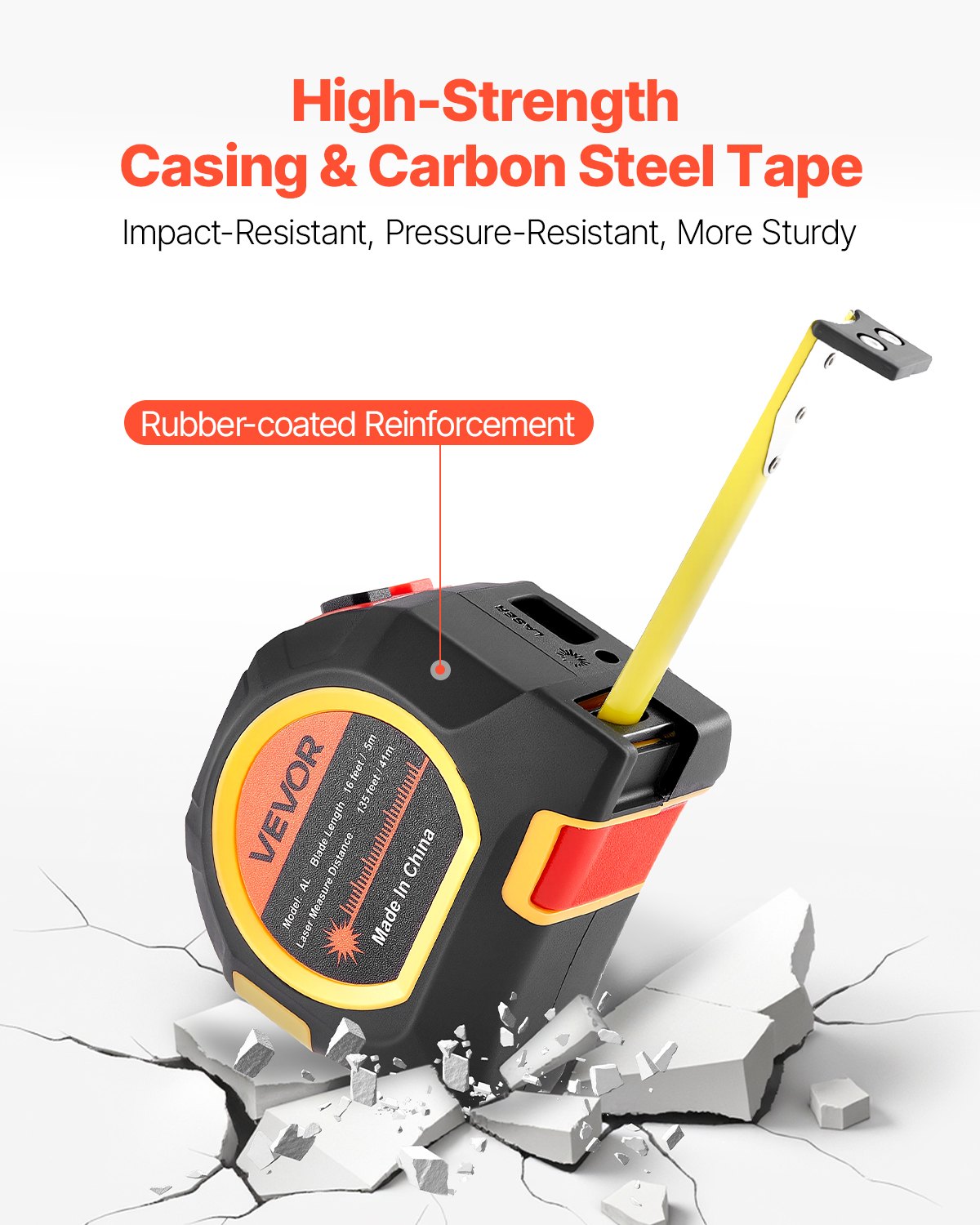 VEVOR 2-in-1 Laser Tape Measure, 41m Rechargeable Laser Measurement Tool & 4.8m Measuring Tape with Magnetic, 4 Modes-Length, Area, Volume, Continuous,ft/in/m/ft+in Unit,for Outdoor,Decoration