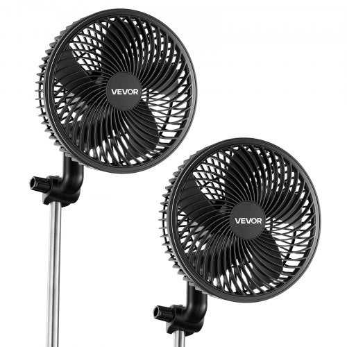 VEVOR Plant Fan, Grow Tent Clip On Fan Rechargeable, Type-C Port with 9 Speeds & Circulation Mode, Smart Control, Powerful Oscillating, Long Runtime for Hydroponics Circulation Cooling, Black, 2 Pack