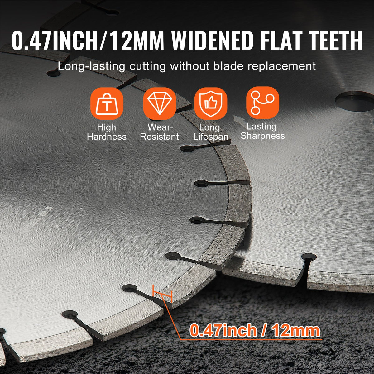 VEVOR 3 PCS Diamond Blades, 14inch/350mm Concrete Saw Blade Wet or Dry, 0.47inch/12mm Flat Teeth Diamond Segment Blade, Universal 1 inch/25.4 mm Center Hole Diameter, for Concrete Cement Board Tile