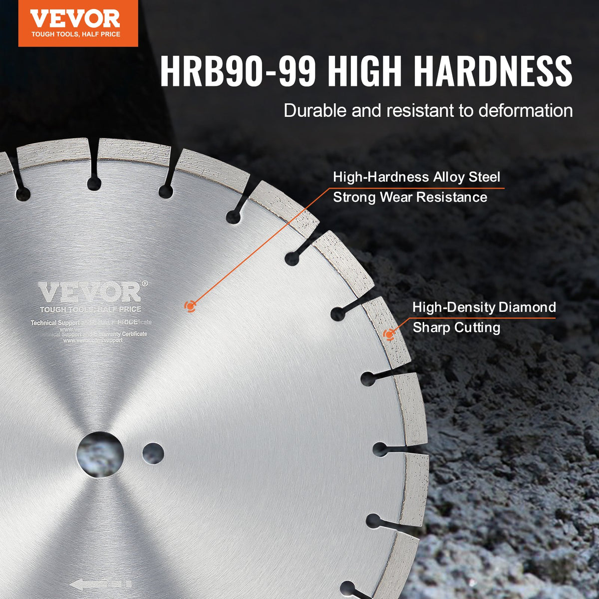 VEVOR Diamond Blade, 14inch/350mm Concrete Saw Blade Wet or Dry, 0.47inch/12mm Flat Teeth Diamond Segment Blade, Universal 1 inch/25.4 mm Center Hole Diameter, for Concrete Cement Board Tile Brick