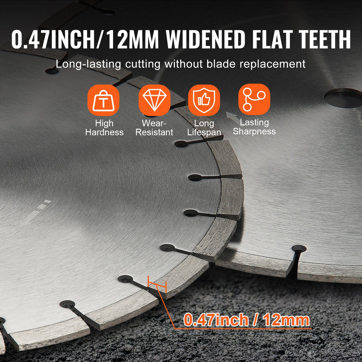 VEVOR Diamond Blade, 14inch/350mm Concrete Saw Blade Wet or Dry, 0.47inch/12mm Flat Teeth Diamond Segment Blade, Universal 1 inch/25.4 mm Center Hole Diameter, for Concrete Cement Board Tile Brick