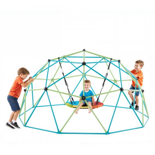 VEVOR Climbing Dome, 305cm Geometric Dome Climber with Saucer Swing, 453kg Loading Kid's Jungle Gym Playground, Easy-Assembly Outdoor Backyard Climbing Equipment for Boys Girls 3 to 10 Years Old