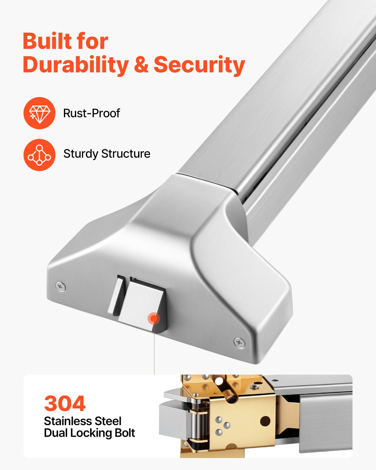 VEVOR Push Bar Panic Exit Device, 1045 mm Stainless Steel Commercial Panic Bar for Exit Doors, Emergency Exit Door Hardware with Exterior Lever Handle and 6 Keys, for 1045-1549 mm Wood or Metal Door