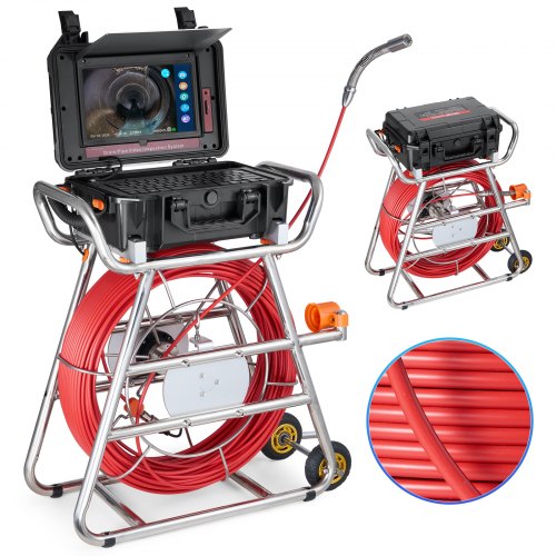 VEVOR Sewer Camera, 328 ft/100m, Self-Leveling Drain Camera with 10.1" Touchscreen, 512Hz Transmitter & Distance Counter, IP67 Snake Plumbing Camera with Lights-12 LED, 32GB Card for Duct Pipe