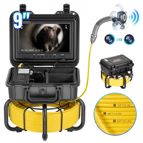 VEVOR Sewer Camera, 165 ft/50m, Self-Leveling Pipeline Inspection Camera with 9" 1080P HD Screen, 36X Zoom, IP68 Waterproof Plumbing Camera with Lights-12 LED, 32GB Card Snake Camera for Duct Pipe
