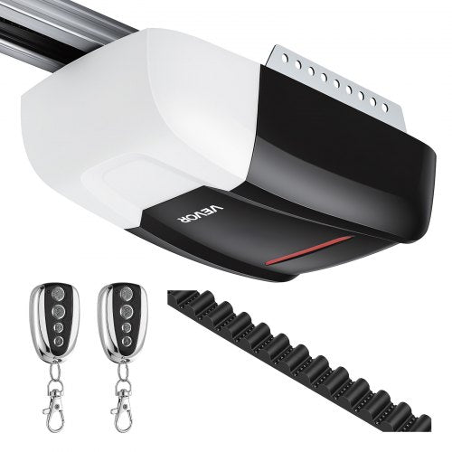 VEVOR Garage Door Opener 1000N Pulling Force Ultra-Quiet Belt Drive Opener, for Residential Garage, Includes Durable 4-Section Rail, 2 Remotes & LED Lighting, One-Touch In-Car Control, Black & White