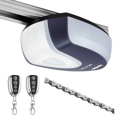 VEVOR Garage Door Opener 600N Pulling Force Heavy Duty Chain Drive Opener, for Residential Garage, Includes Durable 4-Section Rail System, 2 Remotes and Bright LED Lighting, One-Touch In-Car Control