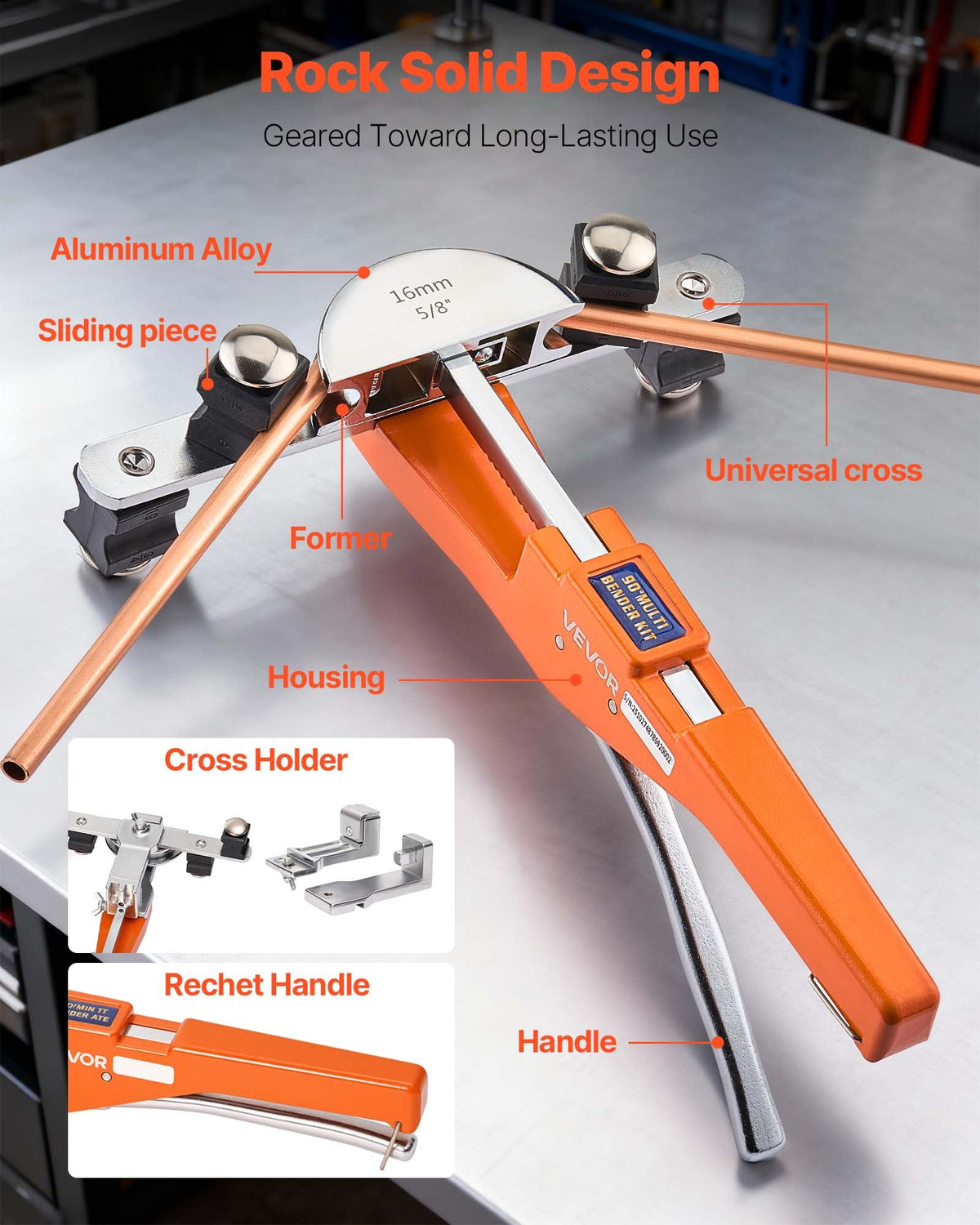 VEVOR Tubing Bender Kit, 1/4 to 7/8 Inch, Compact Ratcheting Tube Pipe Bender, Forward/Reverse Hand Bending Tool, with 7 Aluminium Alloy Dies, for Copper HVAC Air Conditioning Refrigeration Repair