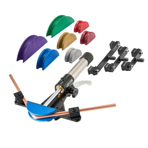 VEVOR Hydraulic Tubing Bender Kit, 6 mm to 22 mm, Copper Tube Pipe Bender, HVAC Bending Tool Set, 90° Bend, with 7 Color Aluminium Alloy Dies, for HVAC Air Conditioning Refrigeration Automotive Repair