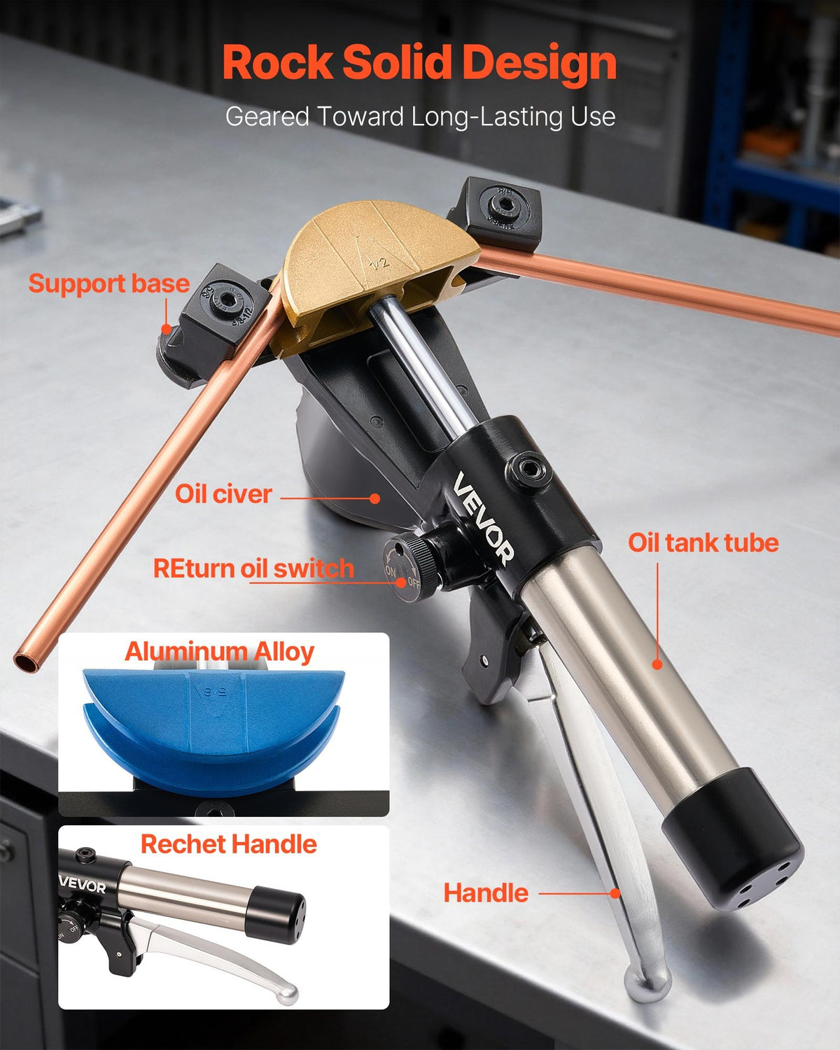VEVOR Hydraulic Tubing Bender Kit, 6 mm to 22 mm, Copper Tube Pipe Bender, HVAC Bending Tool Set, 90° Bend, with 7 Color Aluminium Alloy Dies, for HVAC Air Conditioning Refrigeration Automotive Repair