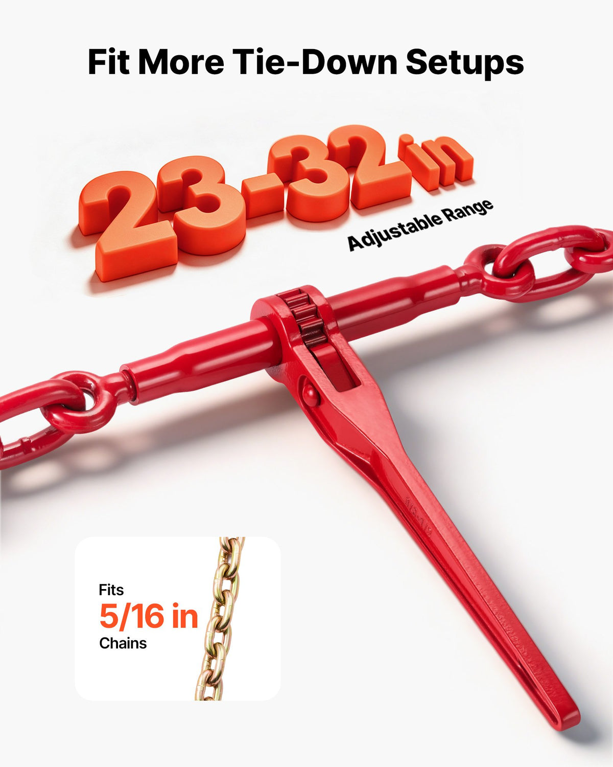 VEVOR Chain Load Binder, 8 mm Tie Down Kit with 2.45 Ton Working Load Capacity and Two Grab Hooks, Includes (4) Ratchet Binders - (4) 6.4 m Grade 80 Chains, Transport Load Package for Hauling, Towing