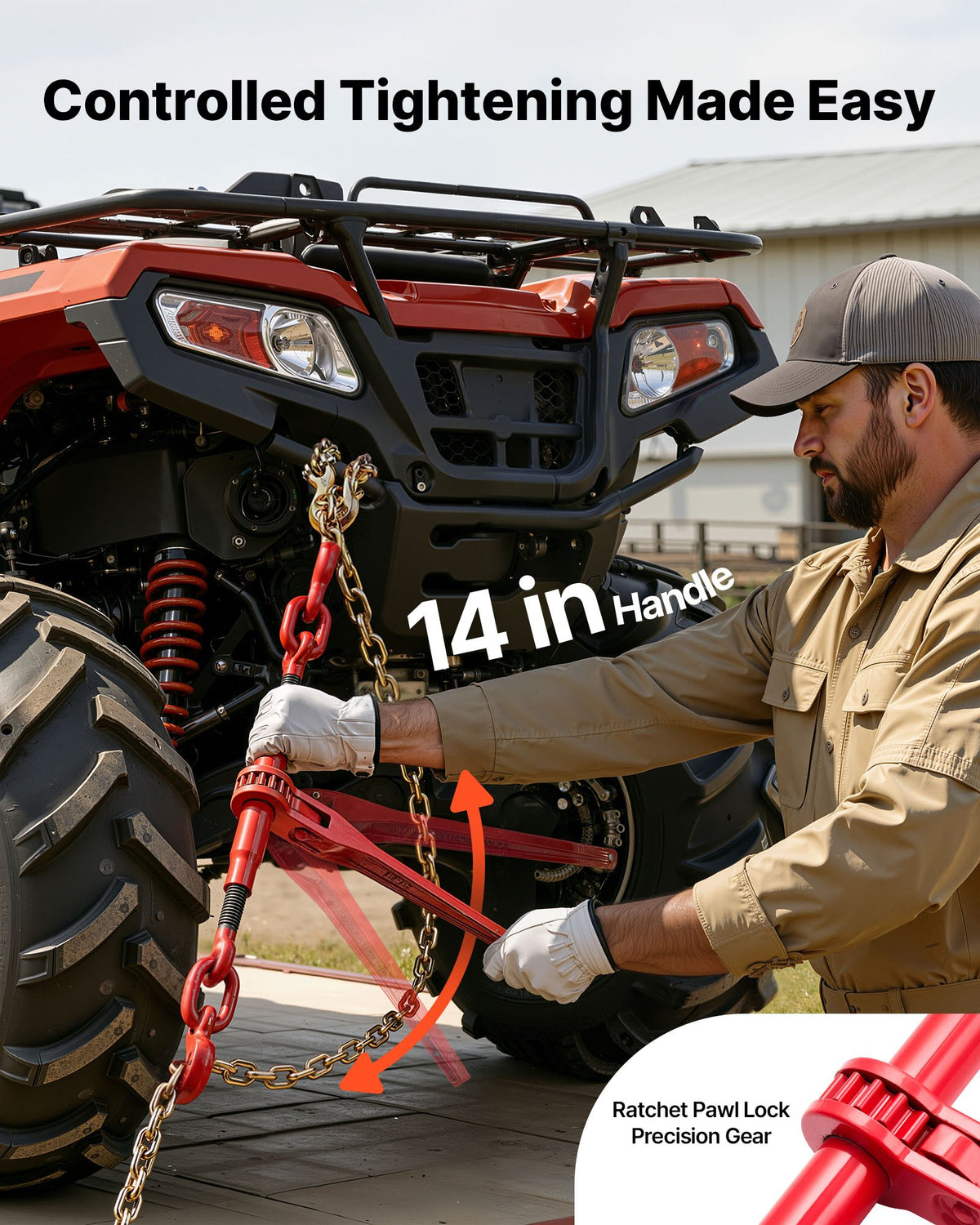 VEVOR Chain Load Binder, 8 mm Tie Down Kit with 2.45 Ton Working Load Capacity and Two Grab Hooks, Includes (4) Ratchet Binders - (4) 6.4 m Grade 80 Chains, Transport Load Package for Hauling, Towing