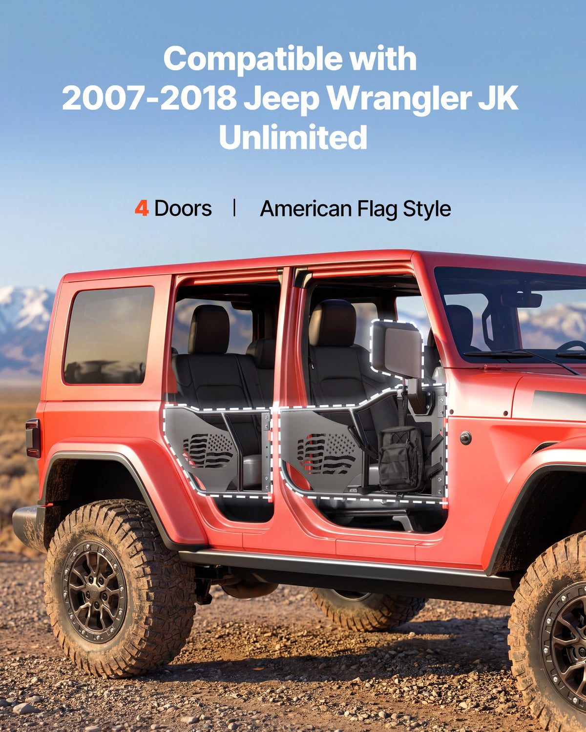 VEVOR Jeep Tube Doors, 4-Door, Compatible with 2007-2018 Jeep Wrangler JK Unlimited, Steel Off Road Front & Rear Tubular Half Doors with DOT Certified Side View Mirrors, Storage Bag and Rubber Pads