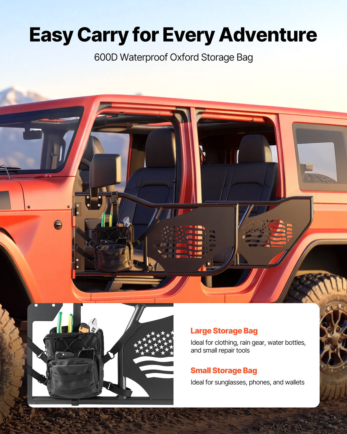 VEVOR Jeep Tube Doors, 4-Door, Compatible with 2007-2018 Jeep Wrangler JK Unlimited, Steel Off Road Front & Rear Tubular Half Doors with DOT Certified Side View Mirrors, Storage Bag and Rubber Pads
