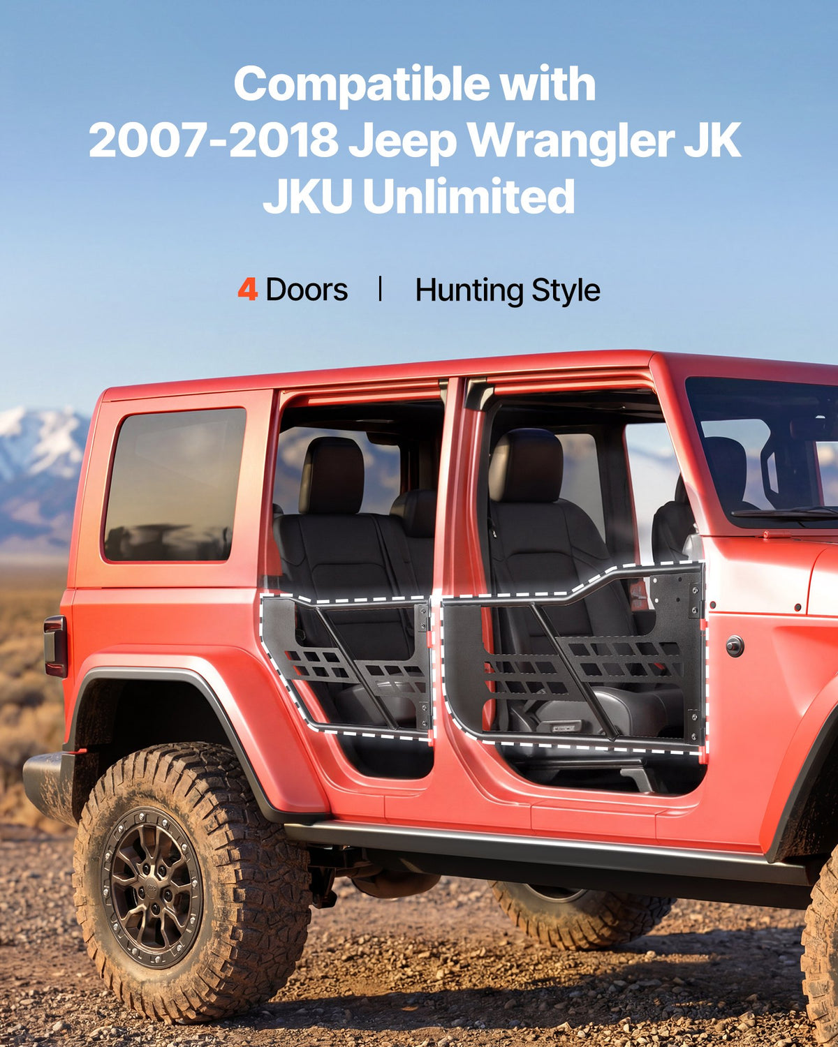 VEVOR Jeep Tube Doors, 4-Door, Compatible with 2007-2018 Jeep Wrangler JK JKU Unlimited, Steel Off Road Front & Rear Tubular Half Doors with Storage Bag, Rubber Pads, Heavy-Duty Hinges and OE Latch