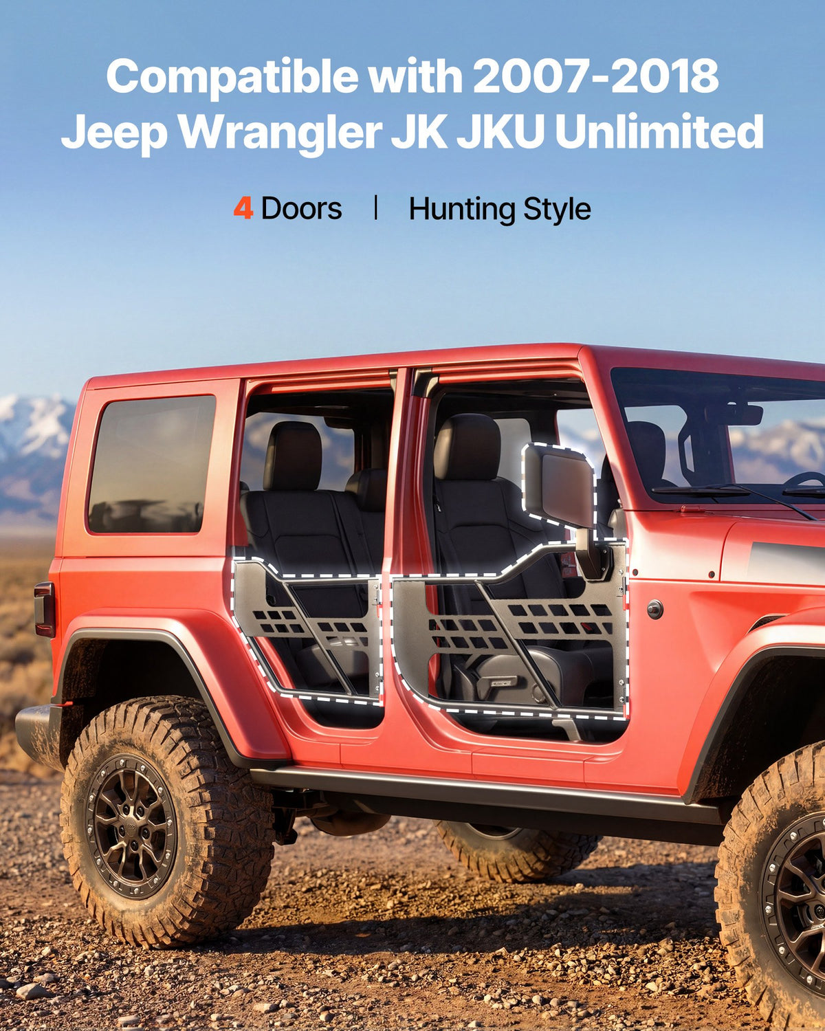 VEVOR Jeep Tube Doors, 4-Door, Compatible with 2007-2018 Jeep Wrangler JK JKU Unlimited, Steel Off Road Front & Rear Tubular Half Doors with DOT Certified Side View Mirrors, Storage Bag & Rubber Pads