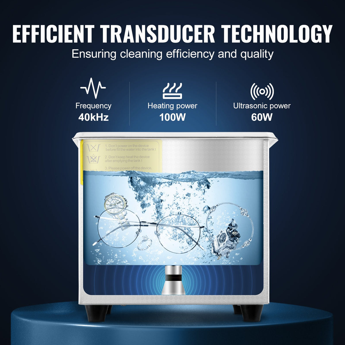 VEVOR Professional Ultrasonic Cleaner, 1.3 L Ultrasonic Jewelry Cleaner with Digital Timer & Heater, Stainless Steel Industrial Sonic Cleaner 40kHz for Glasses, Watches, Rings, Small Parts
