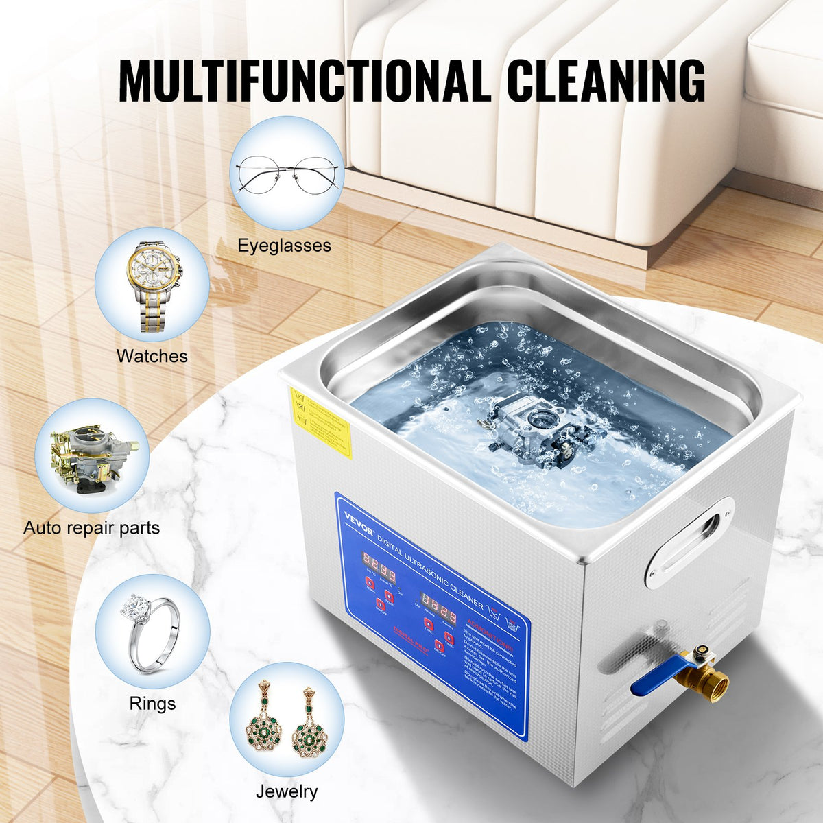 VEVOR Professional Ultrasonic Cleaner, 10 L Ultrasonic Jewelry Cleaner with Digital Timer & Heater, Stainless Steel Industrial Sonic Cleaner 40kHz for Glasses, Watches, Rings, Small Parts