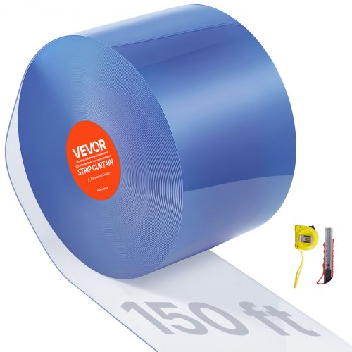 VEVOR Clear PVC Strip Curtain, 45.7 m Length x 20 cm Width, Plastic Door Strip Bulk Roll, Walk in Freezer Cooler Curtain Strips for Doorways of Supermarket, Garage, Warehouse, Barn, Pet Animal House
