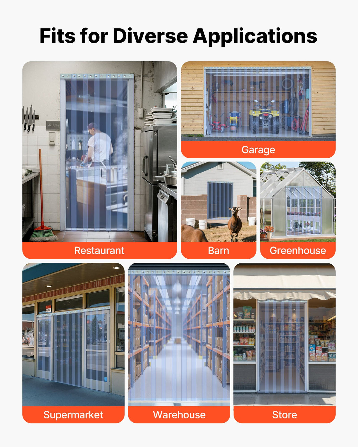 VEVOR Clear PVC Strip Curtain, 45.7 m Length x 20 cm Width, Plastic Door Strip Bulk Roll, Walk in Freezer Cooler Curtain Strips for Doorways of Supermarket, Garage, Warehouse, Barn, Pet Animal House