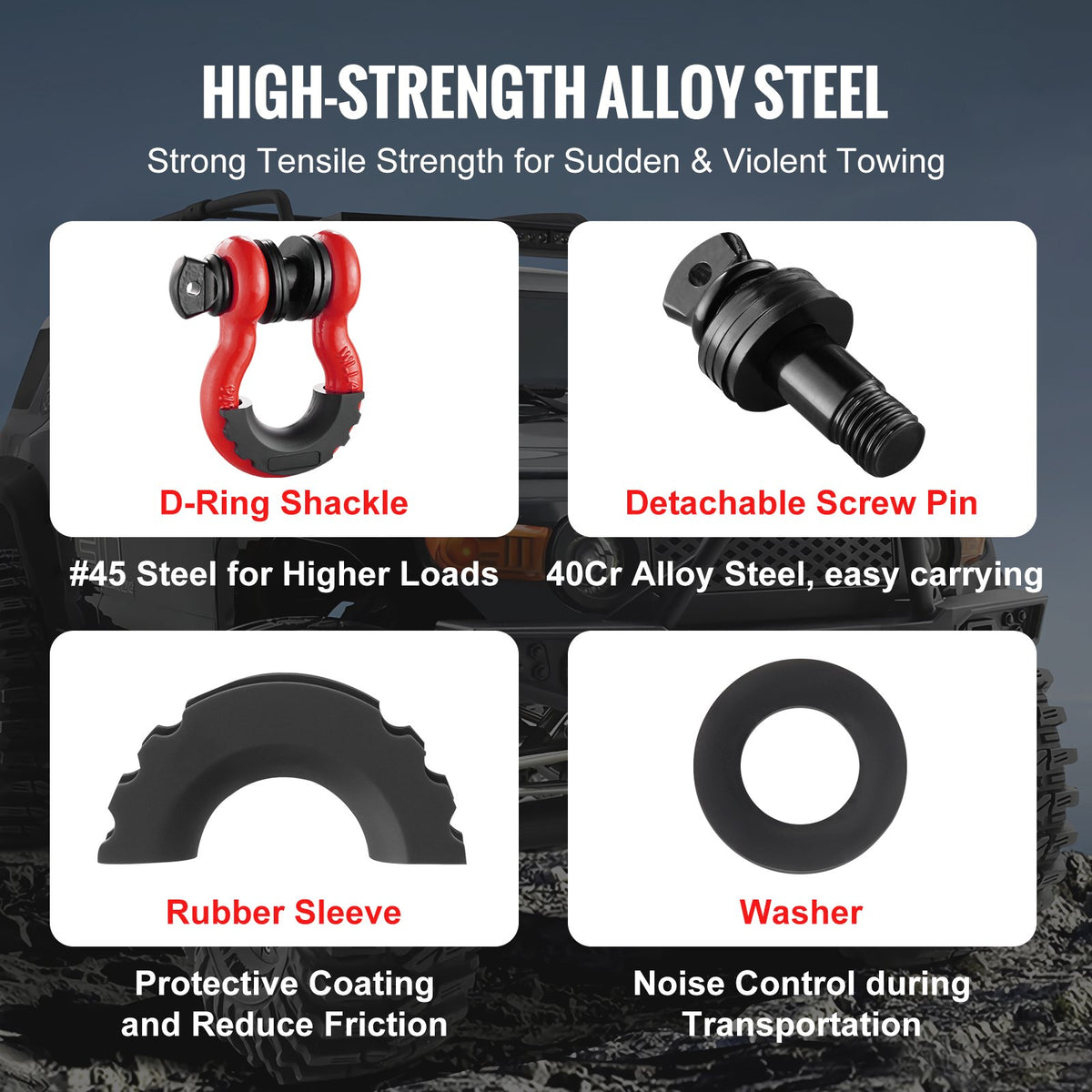 VEVOR 2 Pack 19 mm D Ring Shackle with 22.2 mm Screw Pin 28.5 Ton Break Strength