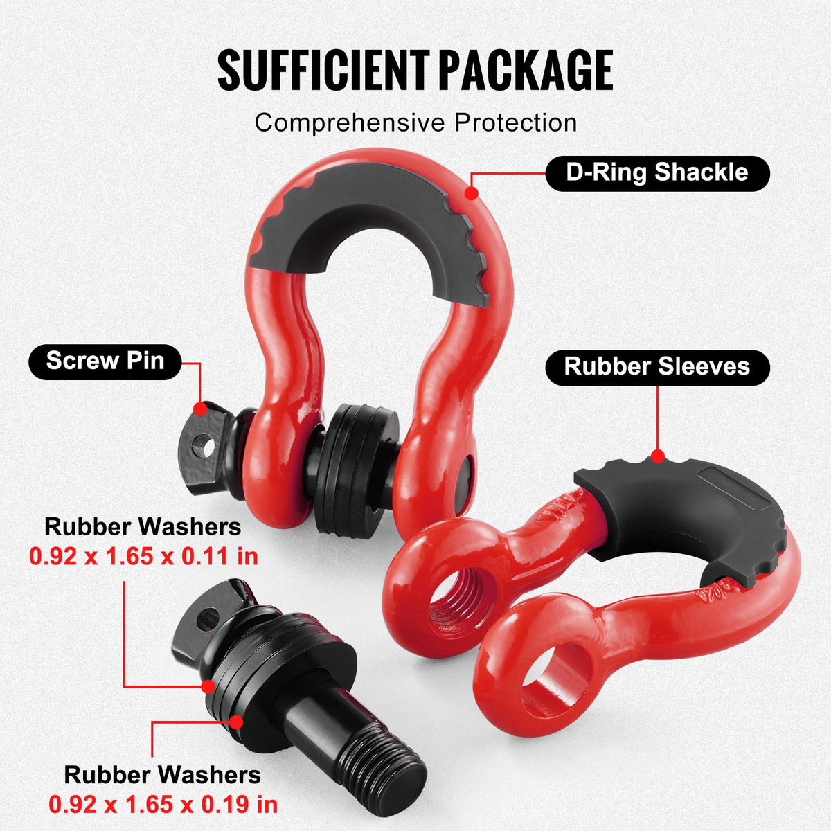 VEVOR 2 Pack 19 mm D Ring Shackle with 22.2 mm Screw Pin 28.5 Ton Break Strength