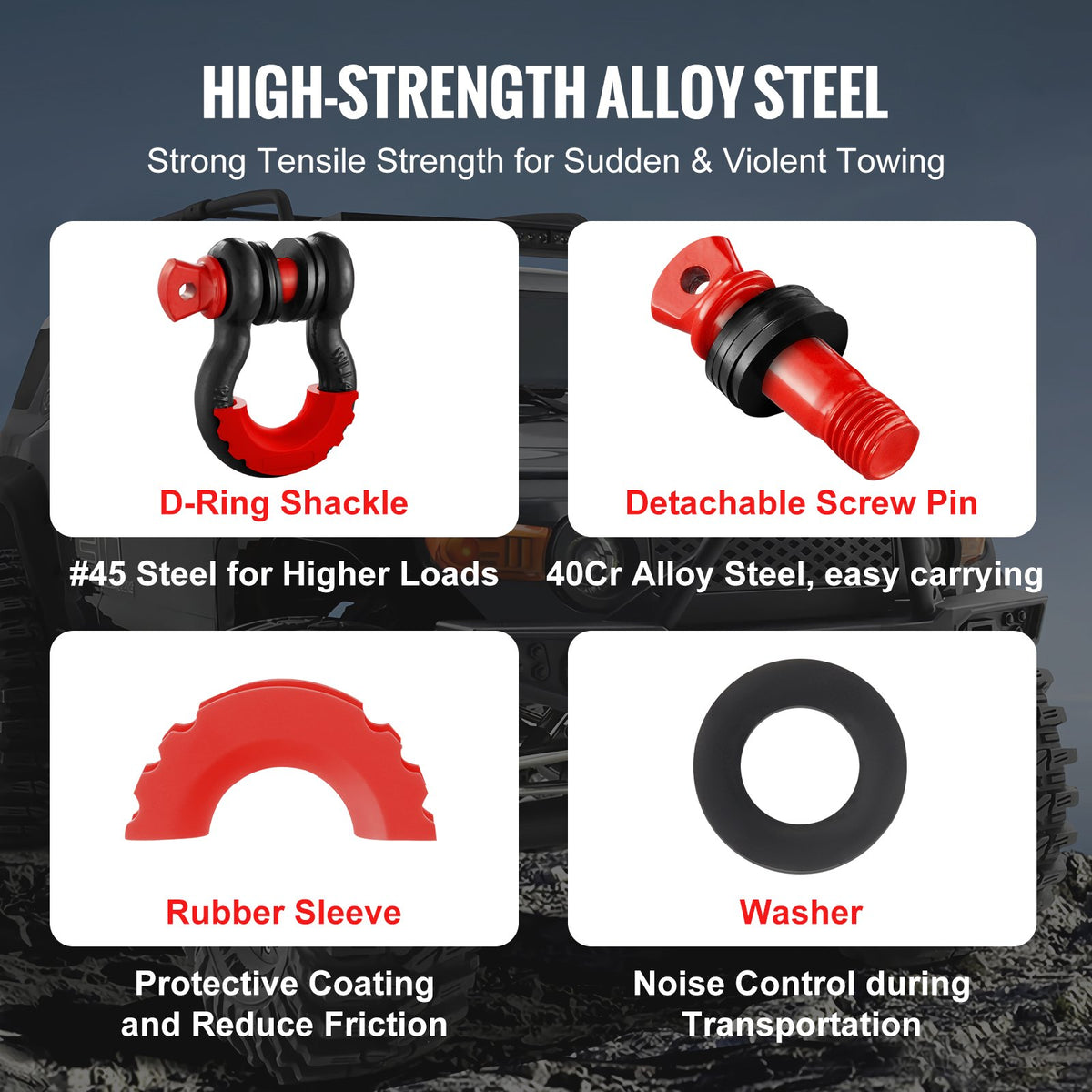 VEVOR 2 Pack 19 mm D Ring Shackle with 22.2 mm Screw Pin 28.5 Ton Break Strength