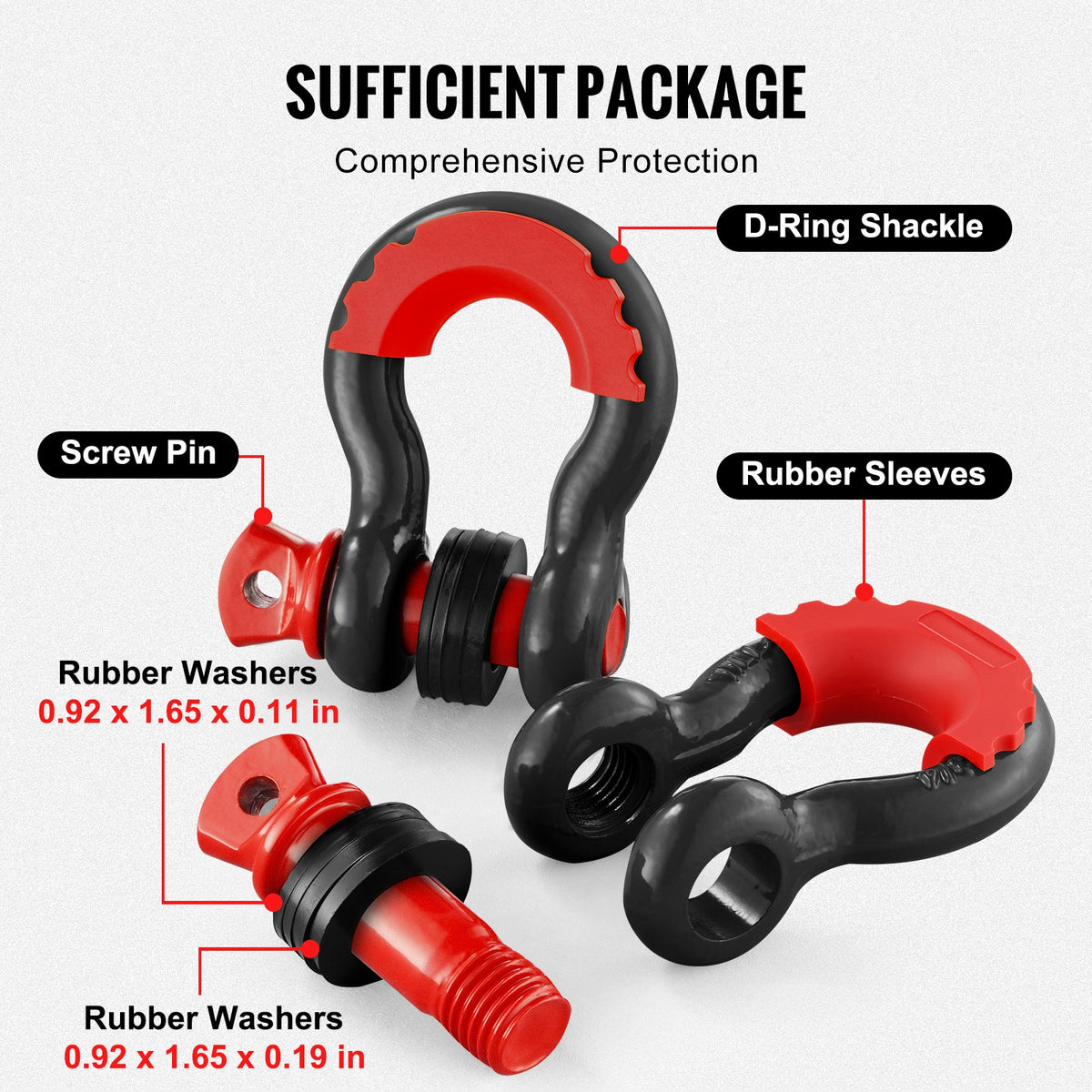 VEVOR 2 Pack 19 mm D Ring Shackle with 22.2 mm Screw Pin 28.5 Ton Break Strength