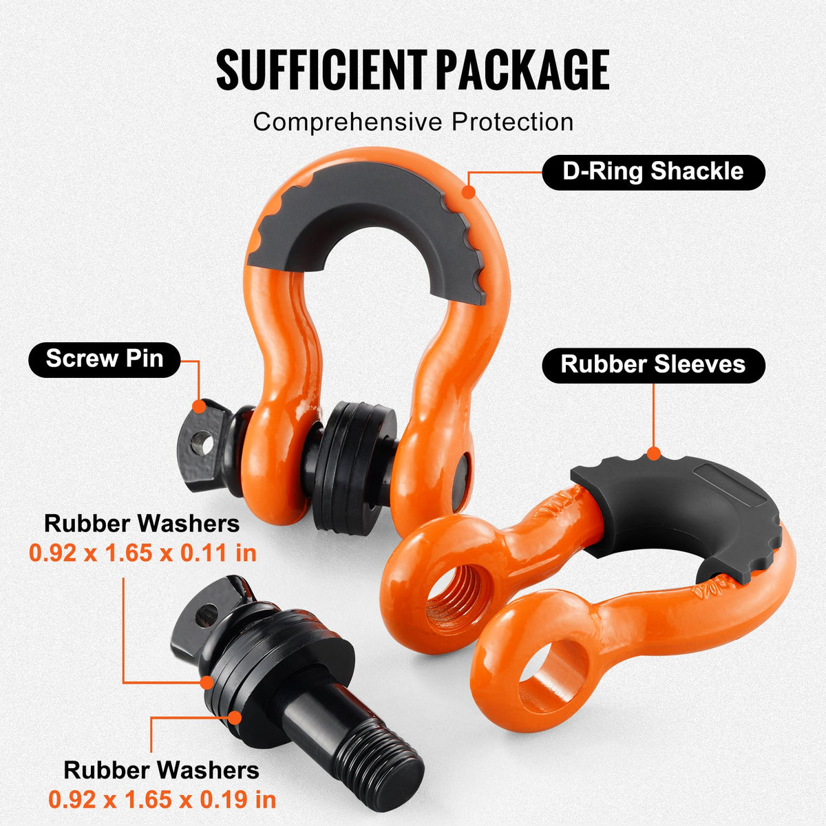 VEVOR 2 Pack 19 mm D Ring Shackle with 22.2 mm Screw Pin 28.5 Ton Break Strength