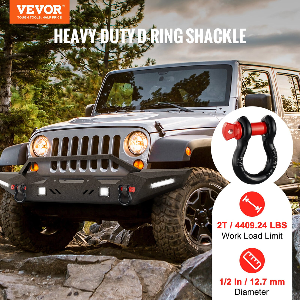 VEVOR 4 Pack 12.7 mm D Ring Shackle with 15.9 mm Screw Pin 8 Ton Break Strength