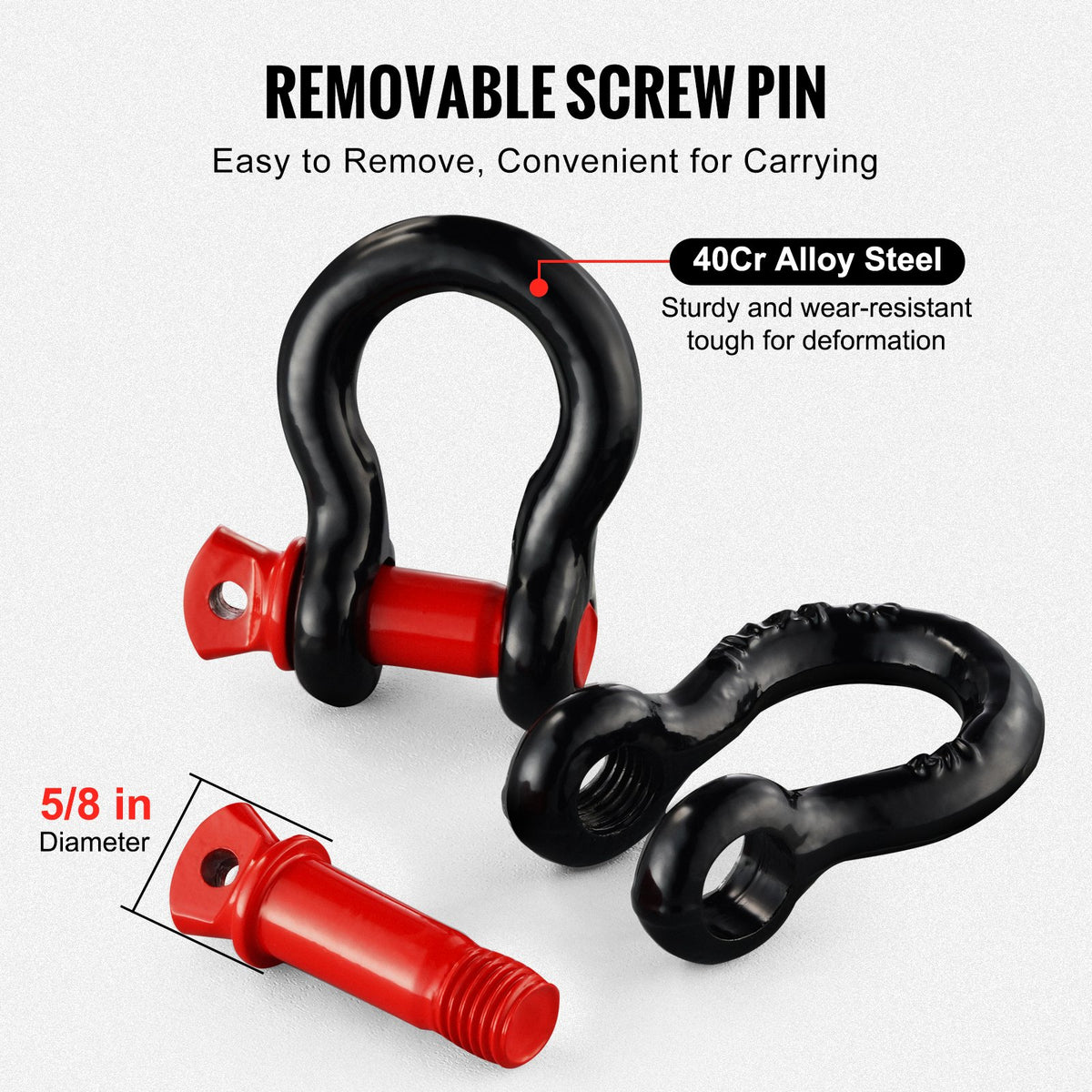 VEVOR 4 Pack 12.7 mm D Ring Shackle with 15.9 mm Screw Pin 8 Ton Break Strength