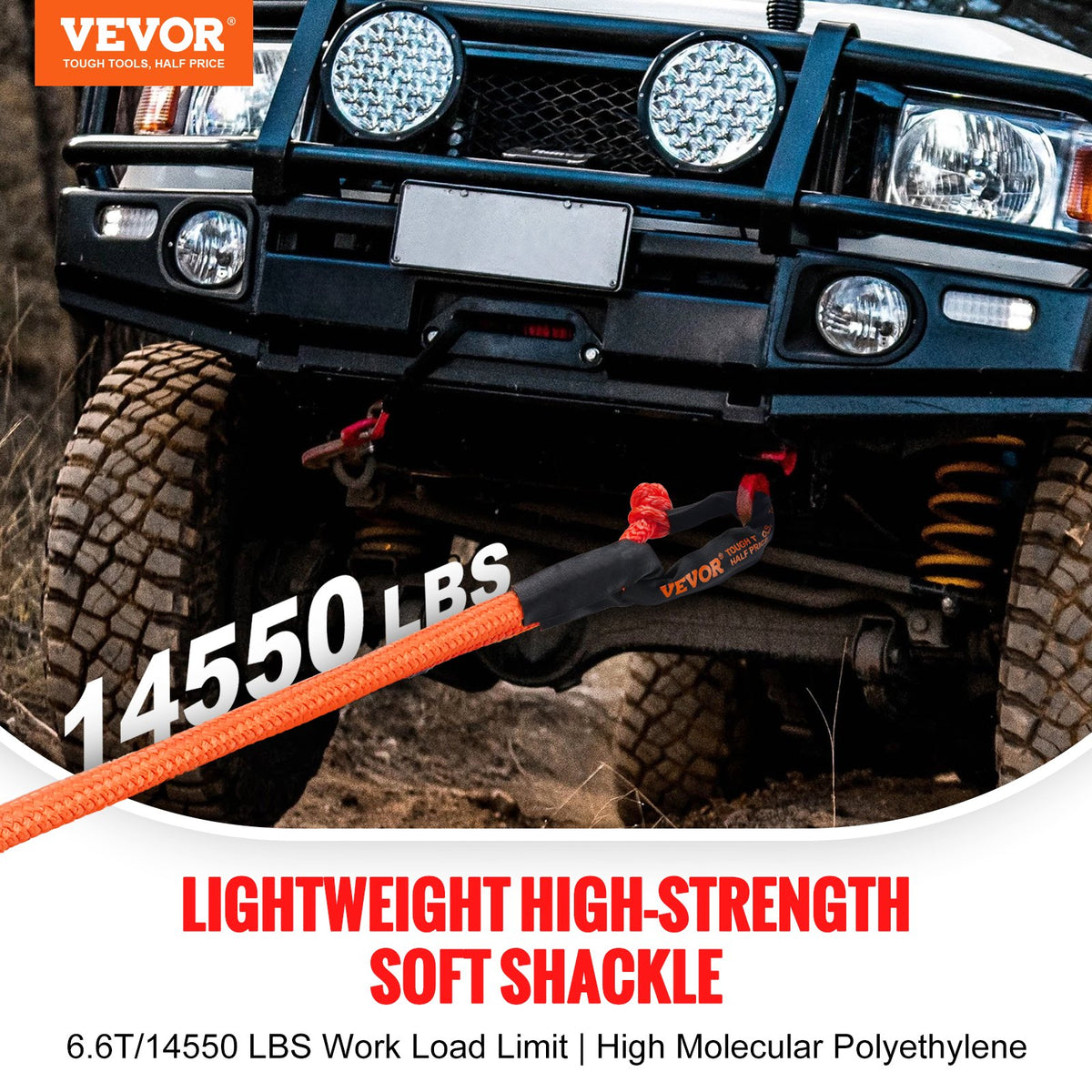 VEVOR Soft Shackle Synthetic Recovery Rope 2PCS 1.3x56 cm 20 Ton Break Strength
