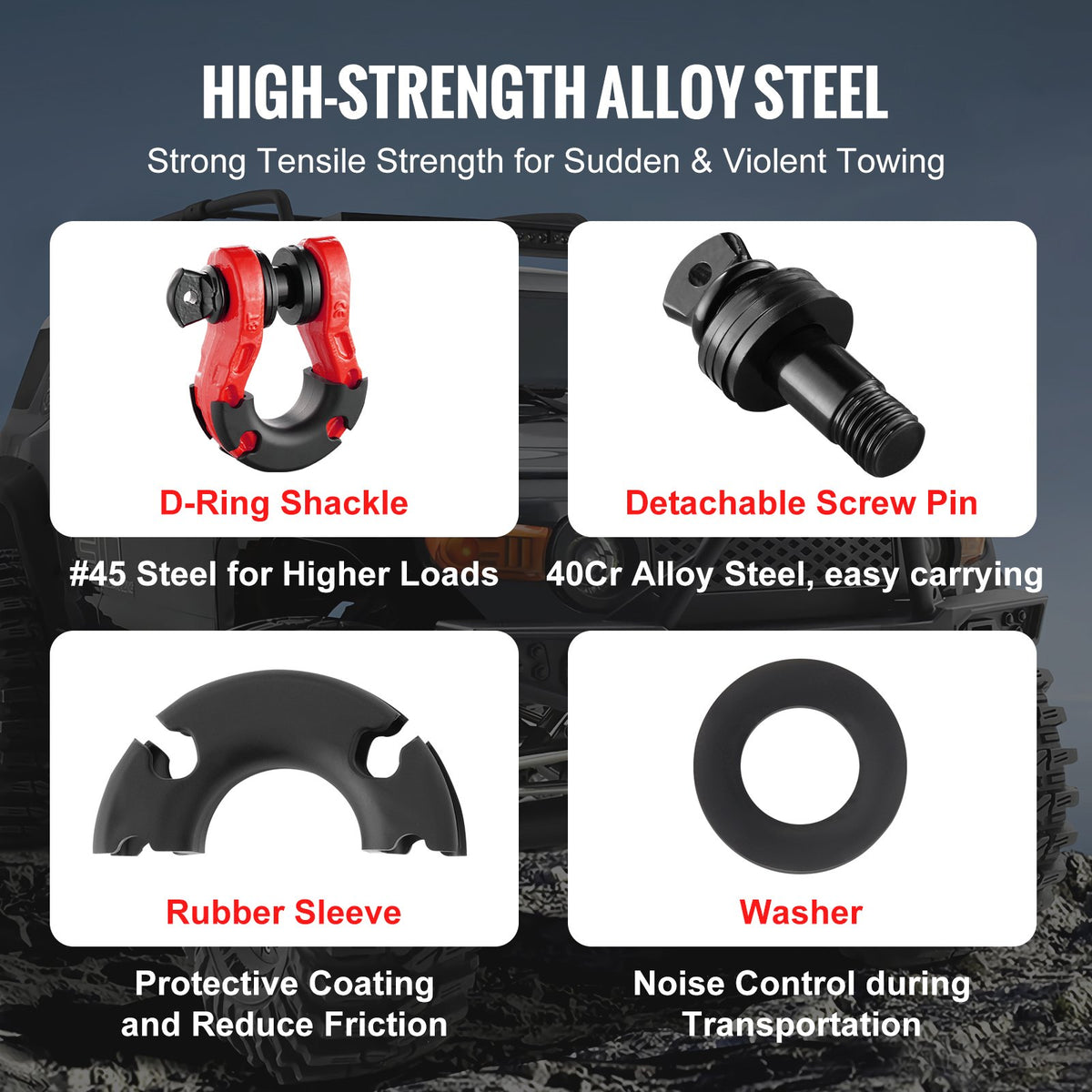 VEVOR 2 Pack 19 mm D Ring Shackle with 22.2 mm Screw Pin 30 Ton Break Strength