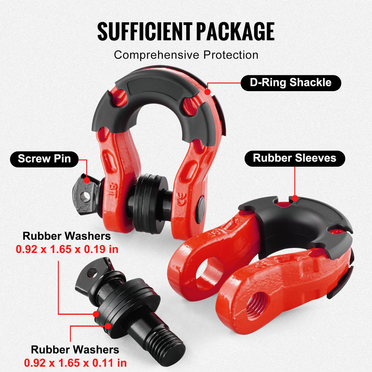 VEVOR 2 Pack 19 mm D Ring Shackle with 22.2 mm Screw Pin 30 Ton Break Strength