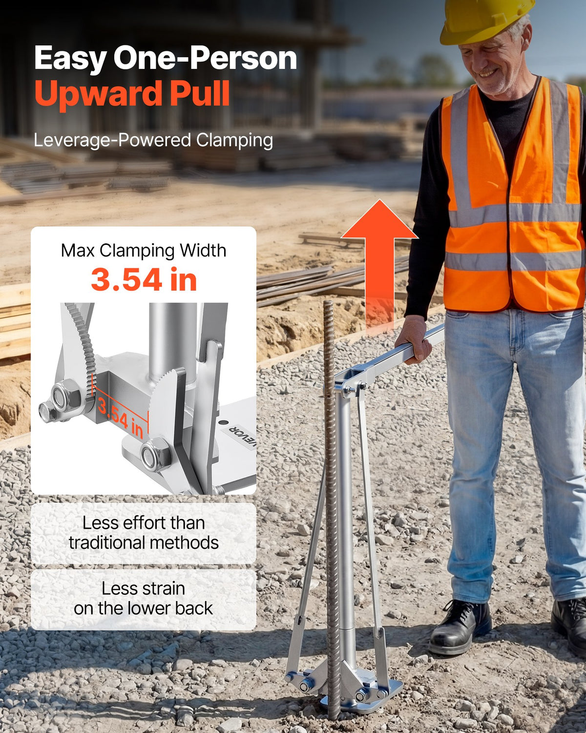 VEVOR T Post Puller, 90 mm Max Clamping Width, Heavy-Duty Steel Jaw Grip, Powder-Coated Finish, Easy to Store, Labor-Saving Fence T-Post Remover Tool for Rebar Stakes, Wood Stakes, and Road Signs