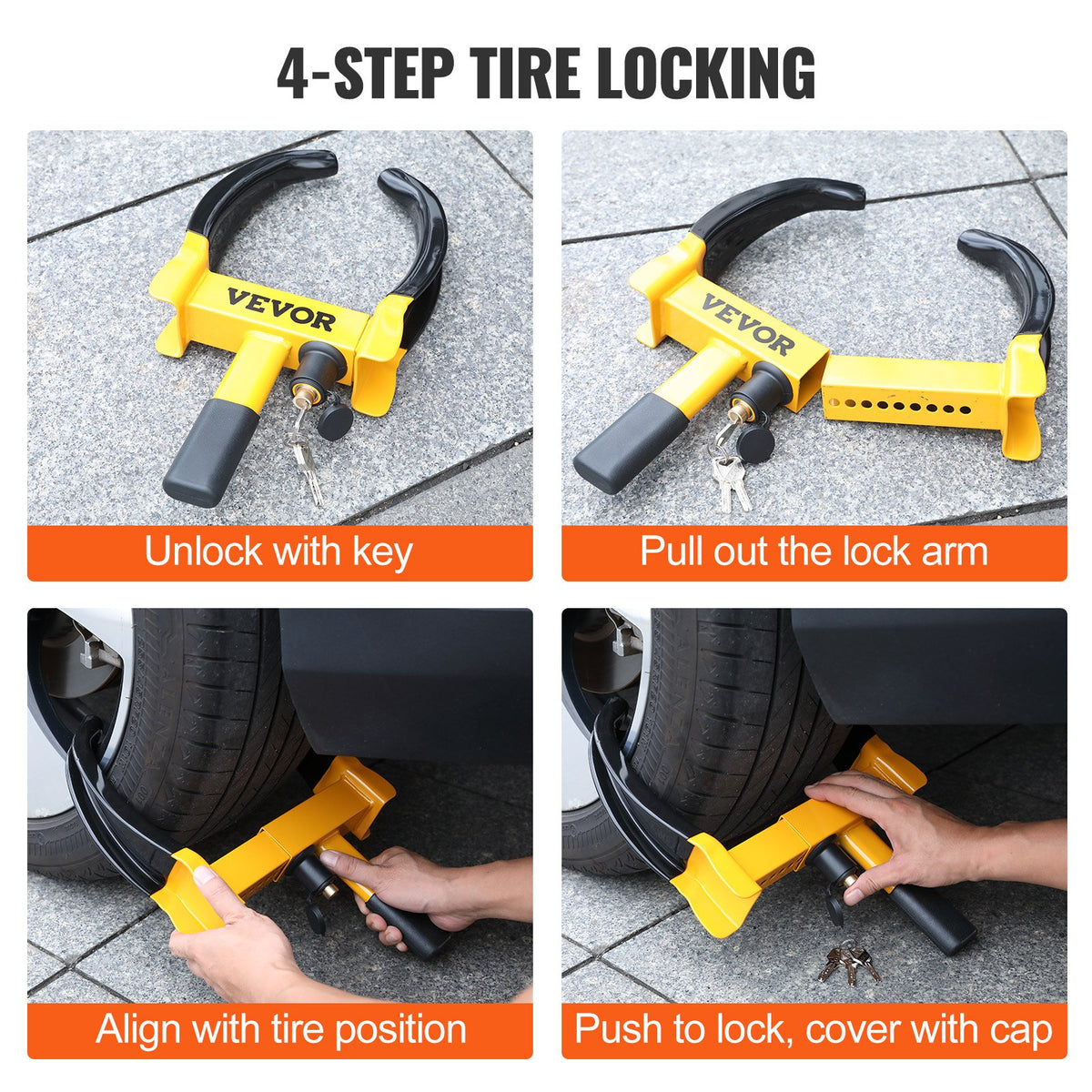 VEVOR Wheel Lock, 2 Packs Universal Wheel Clamp Lock, Adjustable Anti Theft Trailer Lock Wheel Clamp, Heavy-duty Steel Tire Lock for ATV RV SUV Car Golf Cart Boats Motorcycles, with 6 Keys