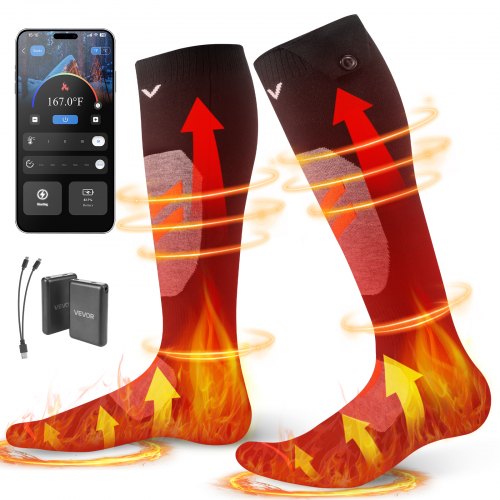 VEVOR Heated Socks, Medium Size, 5000mAh Battery Rechargeable Heating Socks with 4 Heating Levels, Electric Heated Sock with APP Control for Men Women, Foot Warmer for Hunting Riding Camping Hiking