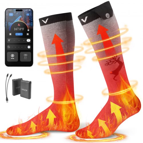 VEVOR Heated Socks, 6000mAh Battery Powered, Rechargeable Heating Socks with 4 Heating Levels, Electric Heated Sock with APP Control for Men Women, Foot Warmer for Hunting Riding Camping Hiking